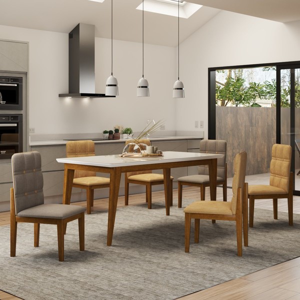 Mesa de Jantar 6 Lugares Royal com Vidro Cinamomo/Off White - Panorama Móveis