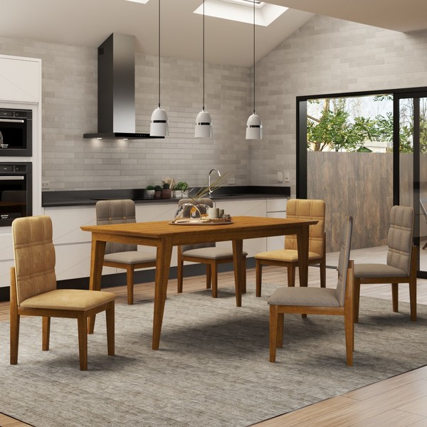 Mesa de Jantar 6 Lugares Rubi Cinamomo/Off White - Panorama Móveis