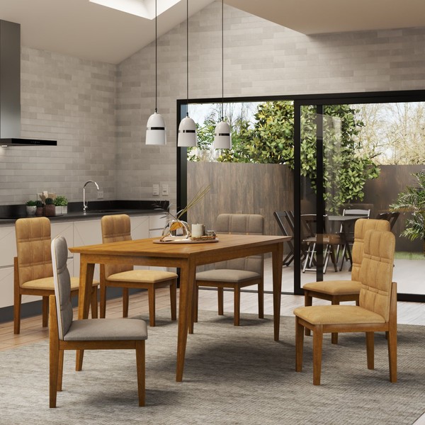 Mesa de Jantar 6 Lugares Jade Cinamomo/Off White - Panorama Móveis