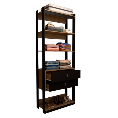 Closet Industrial Marseille 2 Gavetas 2 Prateleiras Black/Brise - Panorama Móveis