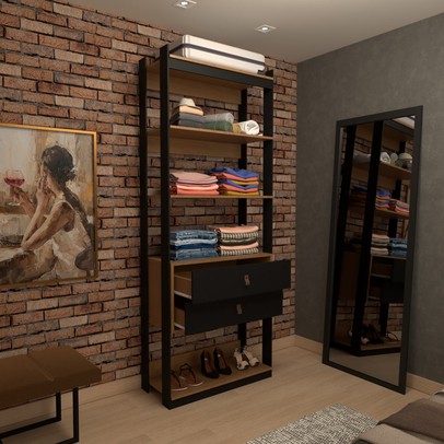 Closet Industrial Marseille 2 Gavetas 2 Prateleiras Black/Brise - Panorama Móveis