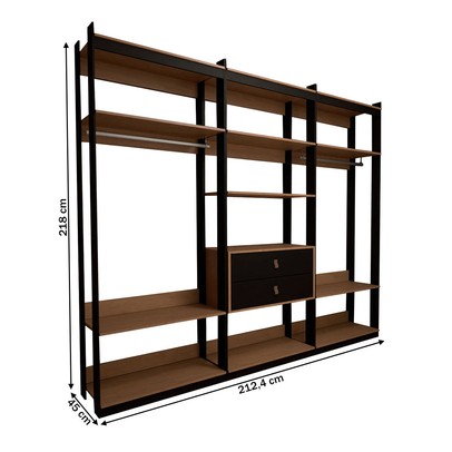 Closet Industrial Marseille 2 Gavetas 8 Prateleiras 2 Cabideiros Black/Brise - Panorama Móveis