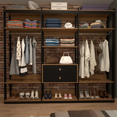 Closet Industrial Marseille 2 Gavetas 8 Prateleiras 2 Cabideiros Black/Brise - Panorama Móveis