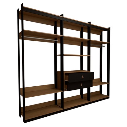 Closet Industrial Marseille 2 Gavetas 8 Prateleiras 2 Cabideiros Black/Brise - Panorama Móveis