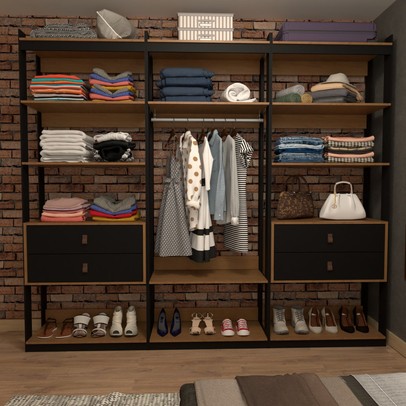 Closet Industrial Marseille 4 Gavetas 6 Prateleiras 1 Cabideiro Black/Brise - Panorama Móveis