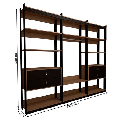 Closet Industrial Marseille 4 Gavetas 6 Prateleiras 1 Cabideiro Black/Brise - Panorama Móveis