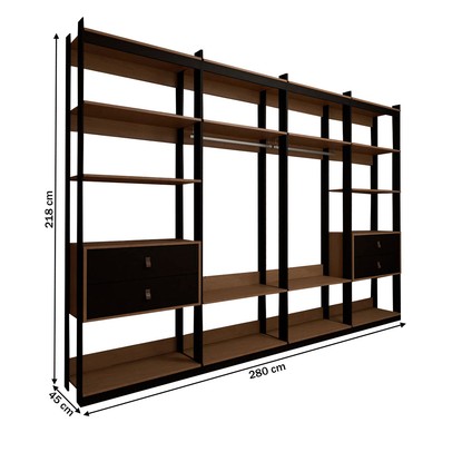 Closet Industrial Marseille 4 Gavetas 8 Prateleiras 2 Cabideiros Black/Brise - Panorama Móveis