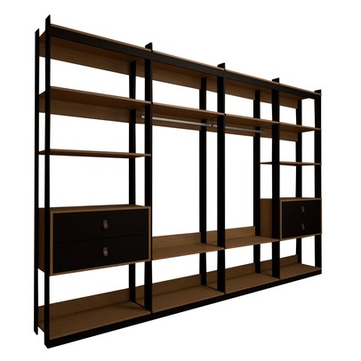 Closet Industrial Marseille 4 Gavetas 8 Prateleiras 2 Cabideiros Black/Brise - Panorama Móveis