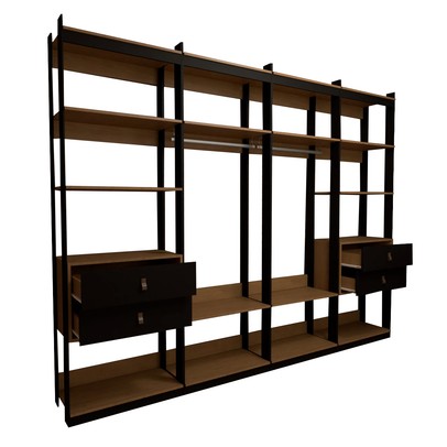 Closet Industrial Marseille 4 Gavetas 8 Prateleiras 2 Cabideiros Black/Brise - Panorama Móveis