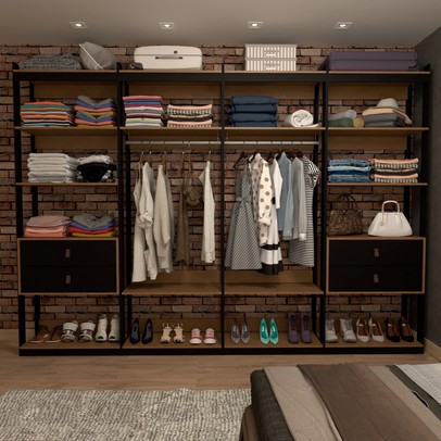 Closet Industrial Marseille 4 Gavetas 8 Prateleiras 2 Cabideiros Black/Brise - Panorama Móveis