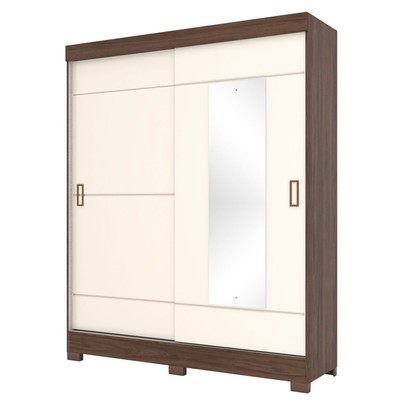 Guarda-Roupa Solteiro 2 Portas 2 Gavetas com Espelho Castanho Hp/Off White - Briz