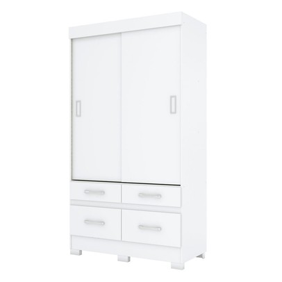 Guarda-Roupa Solteiro 2 Portas de Correr 4 Gavetas Flex Branco/Rosa Chá Be25 - Briz