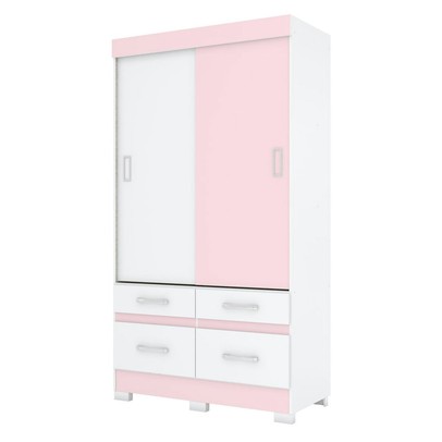 Guarda-Roupa Solteiro 2 Portas de Correr 4 Gavetas Flex Branco/Rosa Chá Be25 - Briz