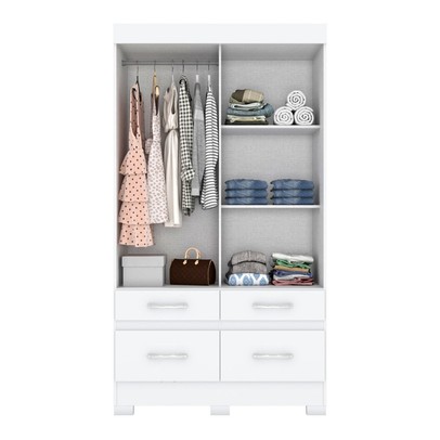 Guarda-Roupa Solteiro 2 Portas de Correr 4 Gavetas Flex Branco/Rosa Chá Be25 - Briz