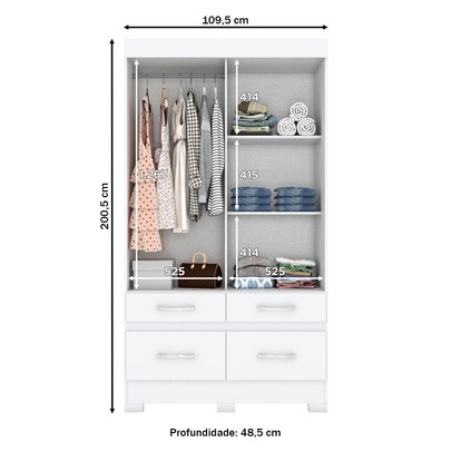 Guarda-Roupa Solteiro 2 Portas de Correr 4 Gavetas Flex Branco/Rosa Chá Be25 - Briz