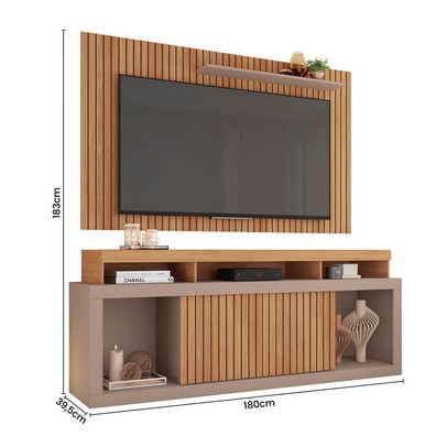 Rack com Painel para TV Até 65 Polegadas New Oscar 2 Portas Ripado Buriti/Fendi - Caemmun