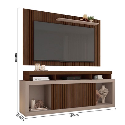 Rack com Painel para TV Até 65 Polegadas New Oscar 2 Portas Ripado Fendi/Havana - Caemmun