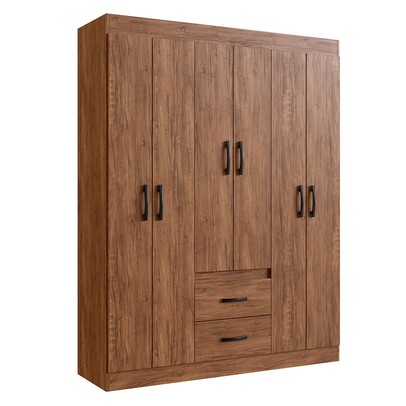 Guarda-Roupa Solteiro Montevidéu 6 Portas 2 Gavetas Castanho - Doripel