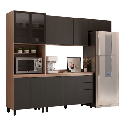 Cozinha Completa Torino 11 Portas 2 Gavetas Avena Touch/Grafito - Pnr Móveis