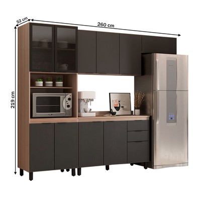 Cozinha Completa Torino 11 Portas 2 Gavetas Avena Touch/Grafito - Pnr Móveis