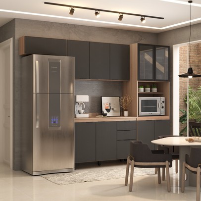 Cozinha Completa Torino 11 Portas 2 Gavetas Avena Touch/Grafito - Pnr Móveis