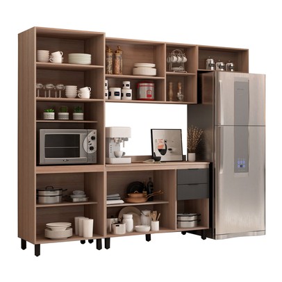 Cozinha Completa Torino 11 Portas 2 Gavetas Avena Touch/Grafito - Pnr Móveis