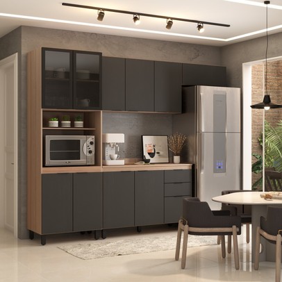 Cozinha Completa Torino 11 Portas 2 Gavetas Avena Touch/Grafito - Pnr Móveis