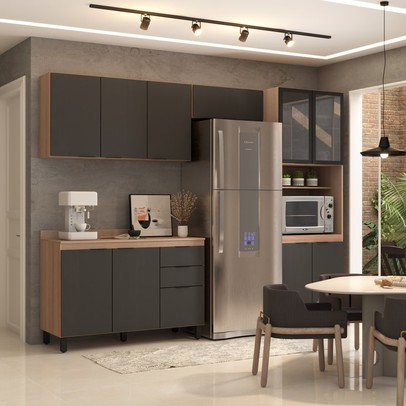 Cozinha Completa Torino 11 Portas 2 Gavetas Avena Touch/Grafito - Pnr Móveis