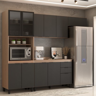 Cozinha Completa Torino 11 Portas 2 Gavetas Avena Touch/Grafito - Pnr Móveis