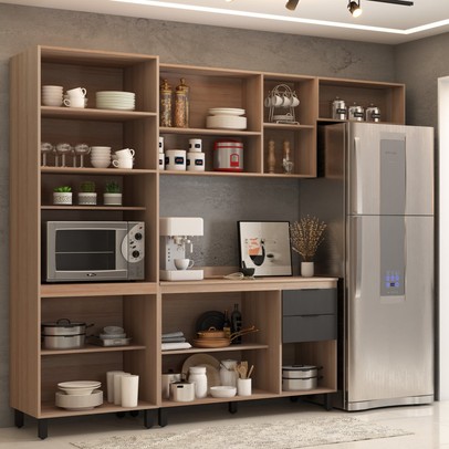 Cozinha Completa Torino 11 Portas 2 Gavetas Avena Touch/Grafito - Pnr Móveis