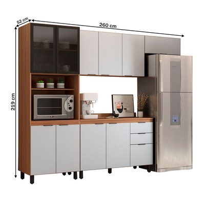 Cozinha Completa Torino 11 Portas 2 Gavetas Amêndola Touch/Nude Prime Tx - Pnr Móveis