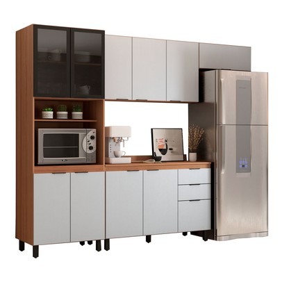 Cozinha Completa Torino 11 Portas 2 Gavetas Amêndola Touch/Nude Prime Tx - Pnr Móveis