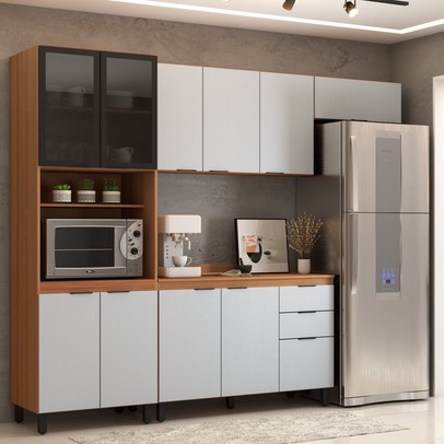 Cozinha Completa Torino 11 Portas 2 Gavetas Amêndola Touch/Nude Prime Tx - Pnr Móveis