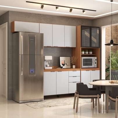 Cozinha Completa Torino 11 Portas 2 Gavetas Amêndola Touch/Nude Prime Tx - Pnr Móveis