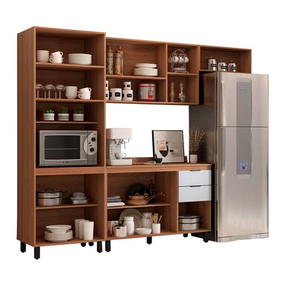 Cozinha Completa Torino 11 Portas 2 Gavetas Amêndola Touch/Nude Prime Tx - Pnr Móveis