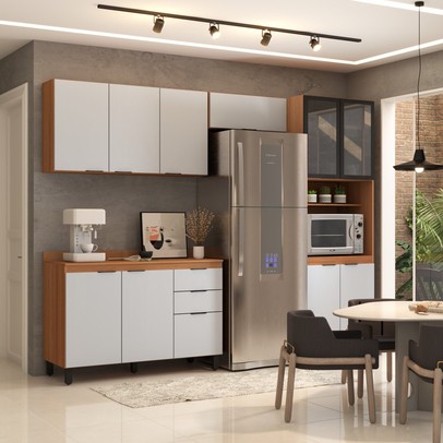 Cozinha Completa Torino 11 Portas 2 Gavetas Amêndola Touch/Nude Prime Tx - Pnr Móveis