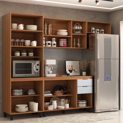 Cozinha Completa Torino 11 Portas 2 Gavetas Amêndola Touch/Nude Prime Tx - Pnr Móveis