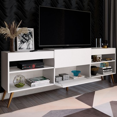 Rack para TV Até 55 Polegadas Luiza Diamantina 1 Porta 2 Prateleiras Branco Fosco - Panorama Móveis