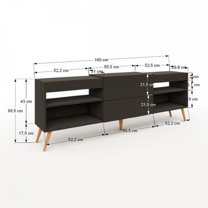 Rack para TV Até 55 Polegadas Luiza Diamantina 1 Porta 2 Prateleiras Preto Fosco - Panorama Móveis