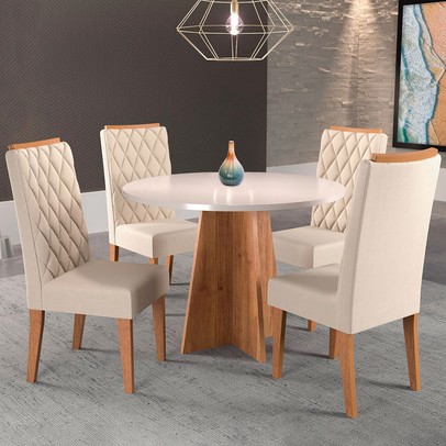 Mesa de Jantar 4 Lugares Raquel Diamantina Mel/Blonde/Veludo Bege - Panorama Móveis