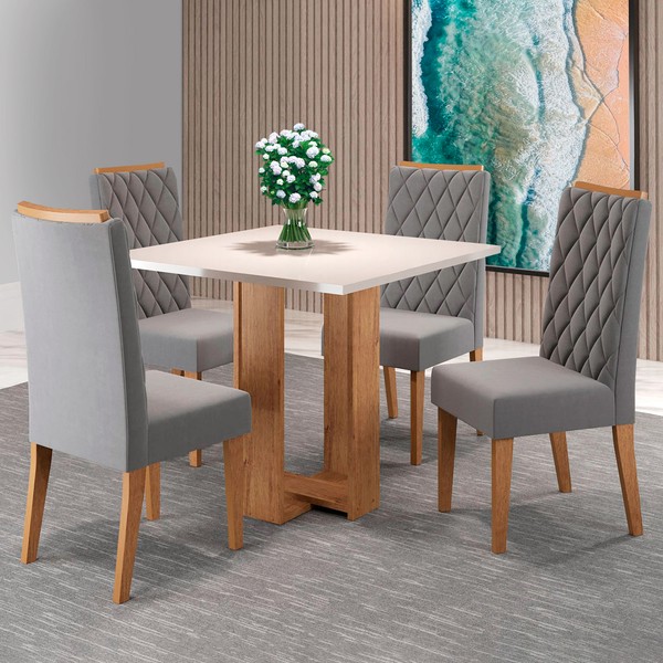 Mesa de Jantar 4 Lugares Sophia Diamantina Mel/Blonde/Veludo Cinza - Panorama Móveis