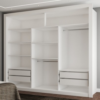 Guarda-Roupa Casal Olivia Diamantina 3 Portas de Correr 4 Gavetas Espelhado Branco - Panorama Móveis