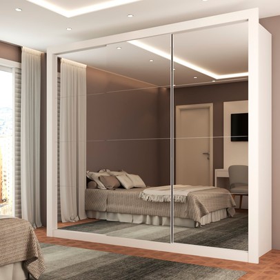 Guarda-Roupa Casal Luiza Diamantina 3 Portas de Correr 4 Gavetas Espelhado Branco - Panorama Móveis