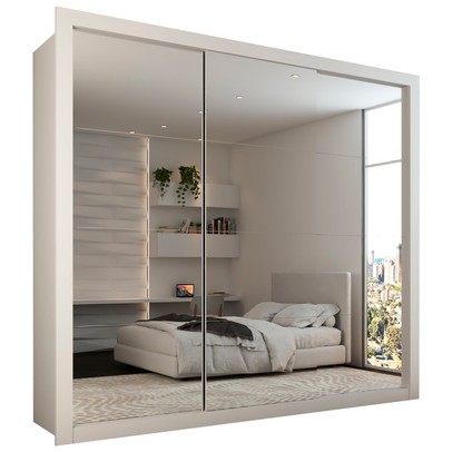 Guarda-Roupa Casal Luiza Diamantina 3 Portas de Correr 4 Gavetas Espelhado Branco - Panorama Móveis
