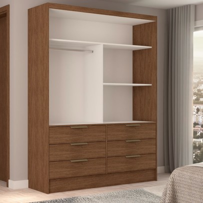 Guarda-Roupa Solteiro Diamantina 2 Portas de Correr 6 Gavetas com Espelho Marrom - Panorama Móveis