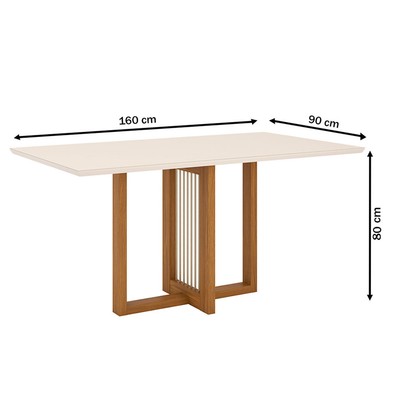 Mesa de Jantar 6 Lugares Natali com Vidro Nature/Off White/Linho - Henn