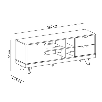 Sala de Estar Completa para TV Até 60 Polegadas Michigan 1 Porta 2 Gavetas Off White/Carvalho - Artely Móveis