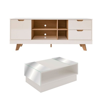 Sala de Estar Completa para TV Até 60 Polegadas Michigan 1 Porta 2 Gavetas Off White/Carvalho - Artely Móveis