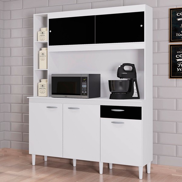 Armário de Cozinha Duda 5 Portas 1 Gaveta Branco/Preto - Poquema