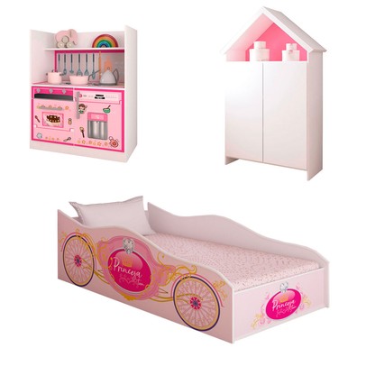 Quarto Infantil Completo Viagem Encantada 4 Portas 1 Gaveta Rosa - Panorama Móveis